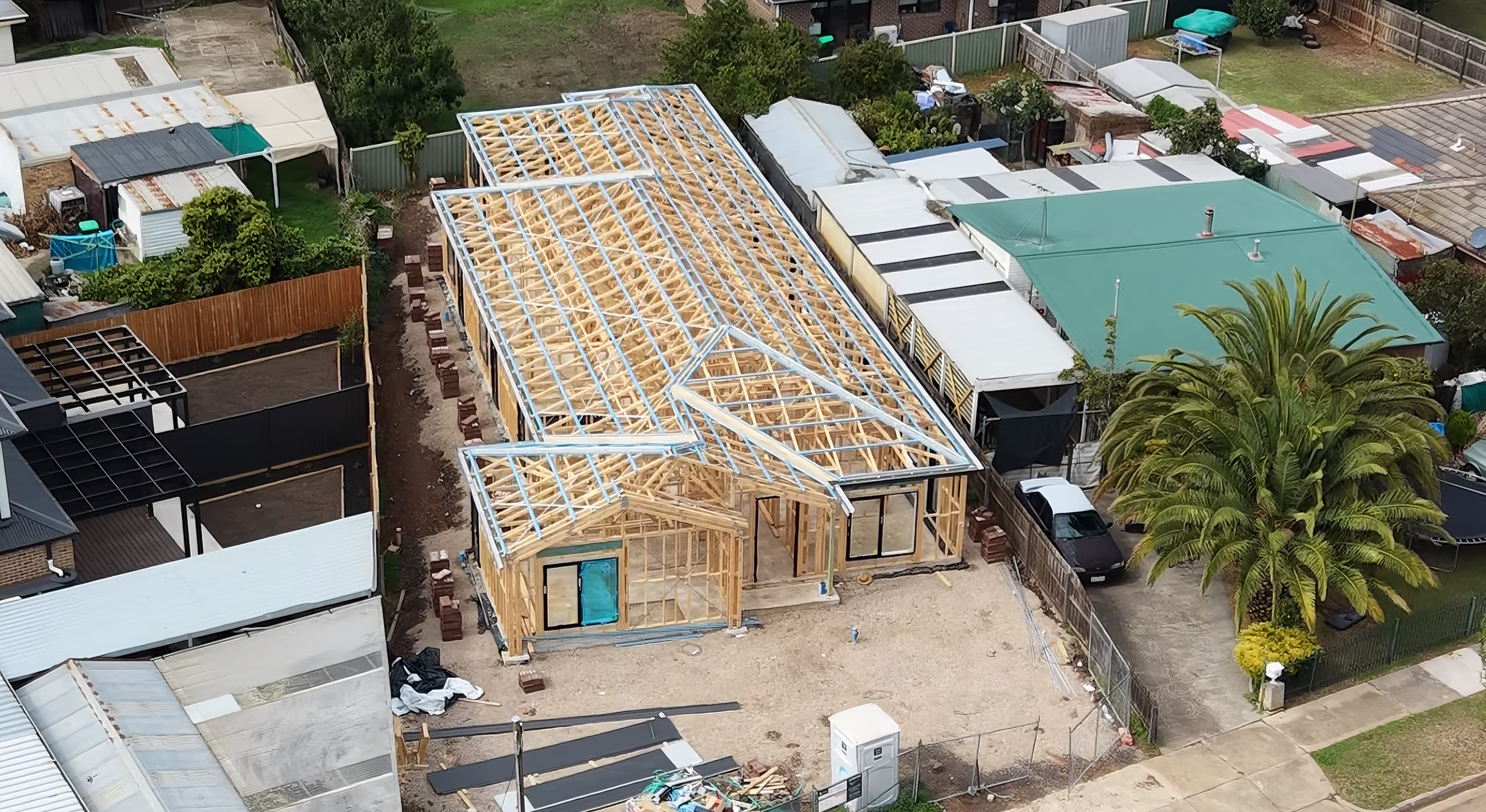 Timber framing on construction site
